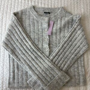 wild fable Heather Gray Ribbed Button-Front Cardigan